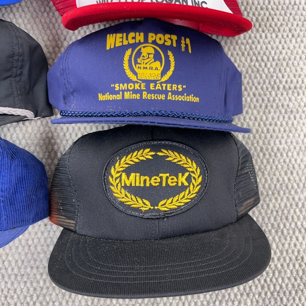 Vintage Trucker Hat Lot Snapback Cap 80s 90s USA Coal Mining Patch Logos Rope S5 - Picture 5 of 16